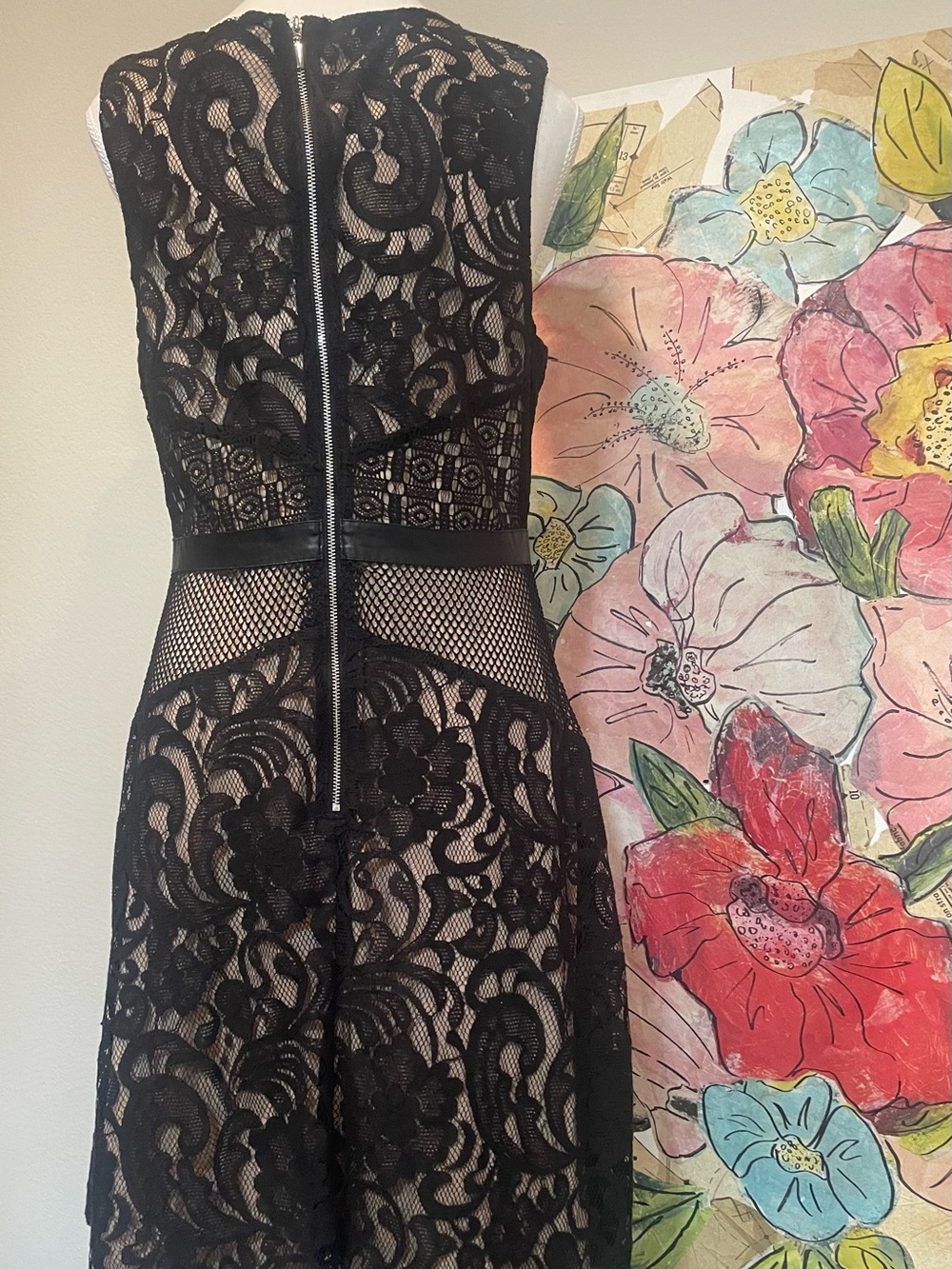 Mossimo Supply Co. Black Lace Mini Dress natural lining with Sheer Insets size L - Picture 3 of 15
